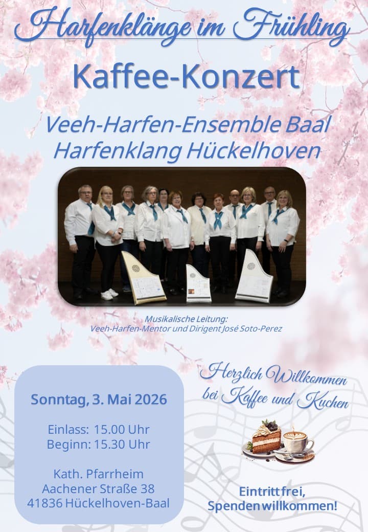“Harfenklänge im Frühling” Kaffee-Konzert Veeh-Harfen-Ensemble Baal – Harfenklang Hückelhoven